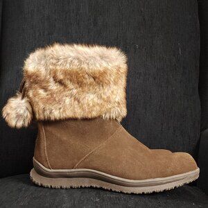 Minnetonka Somerville Faux Fur Brown Suede Ankle Boots - Woman's Size 10